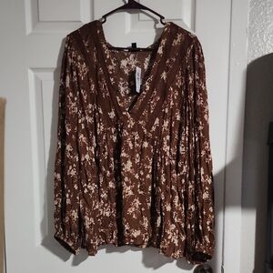 Torrid Brown Floral Blouse
